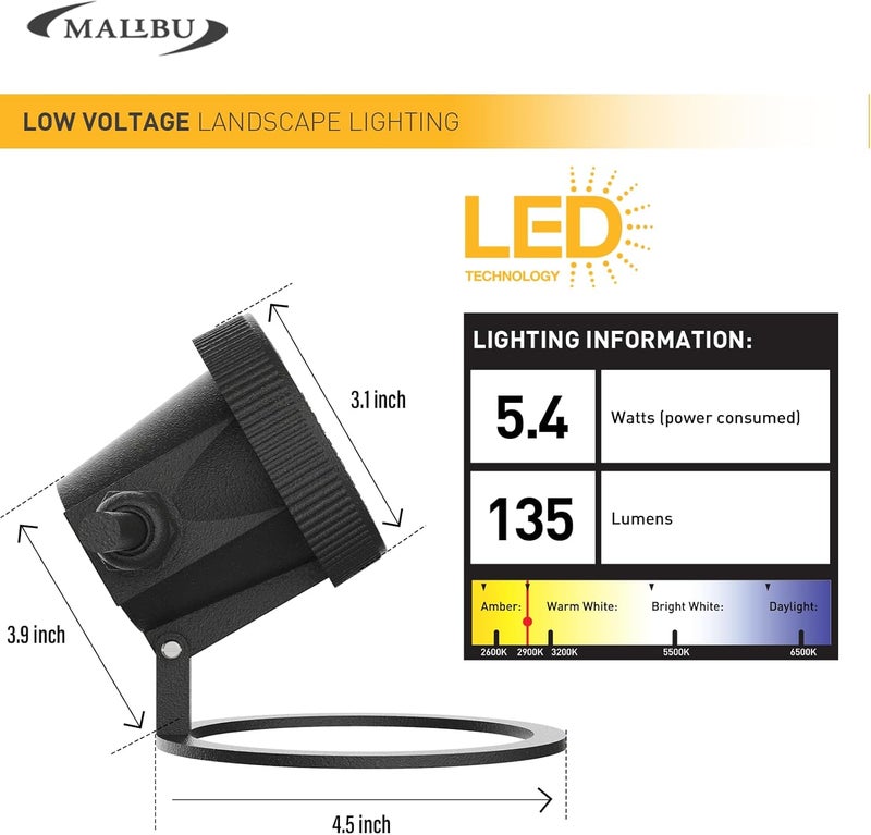 Malibu C MALIBU Landscape Lighting 5.4W LED Pond Light 12V AC Low Voltage Submersible Lights Underwater 2900K Warm White Waterproof Underwater Lighting for Outdoor Ponds Fountains Waterfalls 1Pack - Image 2